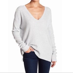 Grey ribbed v-neck sweater